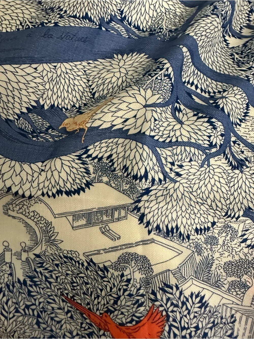 Hermes Blue, White & Green Printed Silk Scarf